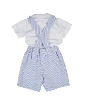 Florence Eiseman Boys Blue / White Seersucker Suspender Short Set