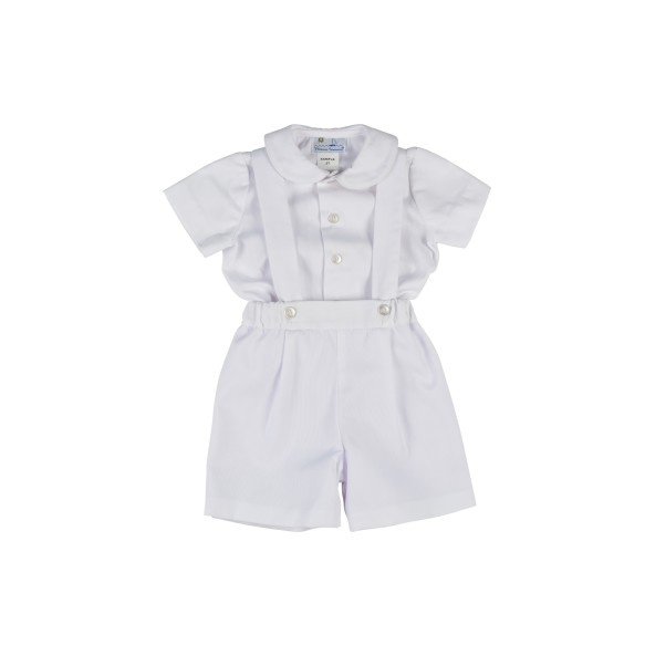 Florence Eiseman Boys White Suspender Short with White Pique Shirt