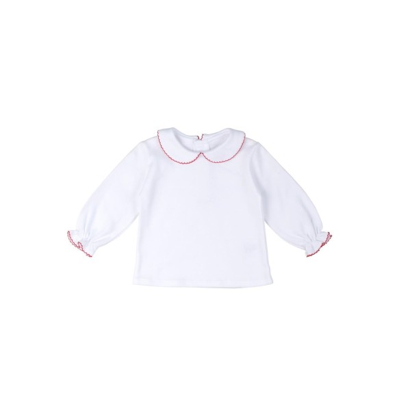 Florence Eiseman White Long Sleeve Red Trim Shirt